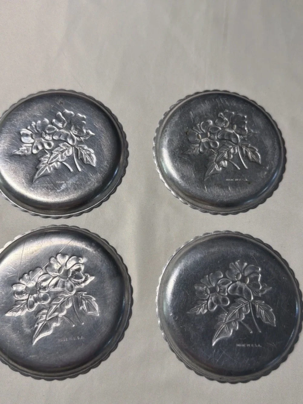 Source Unknown Silver Floral Metal Coaster Set of 4